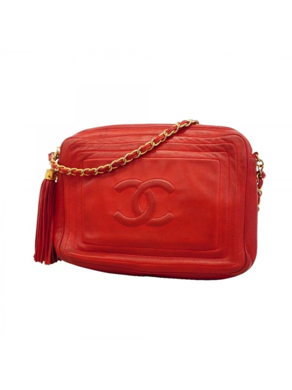 Chanel Shoulder Bag Lambskin Red Gold